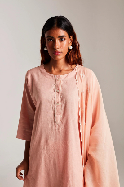 Rose Co-Linen Beaded Placket Kurta