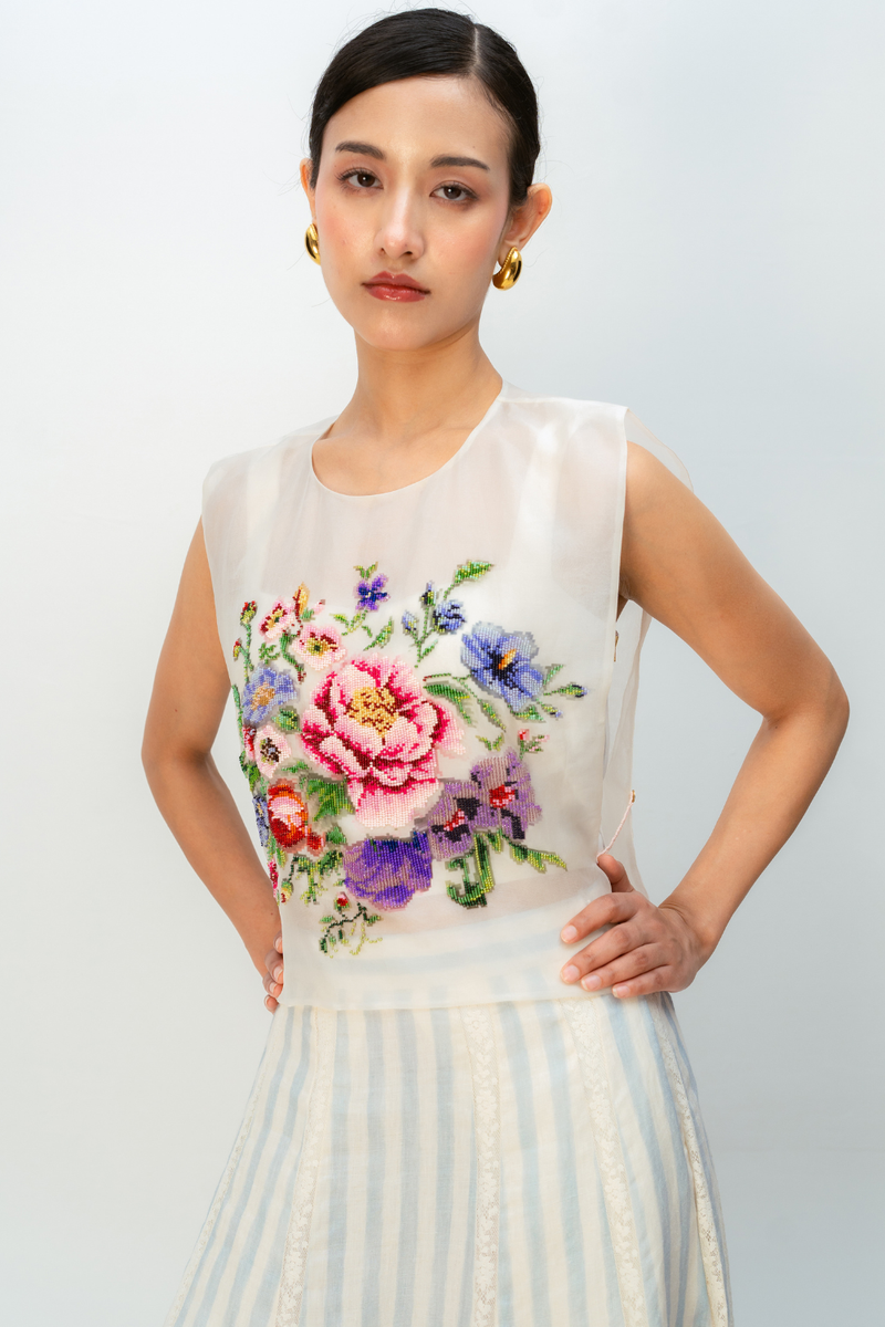 VANILLA BLOOM BIB silk organza jacket/overlay by Ode to Odd in off white for women Worldwide