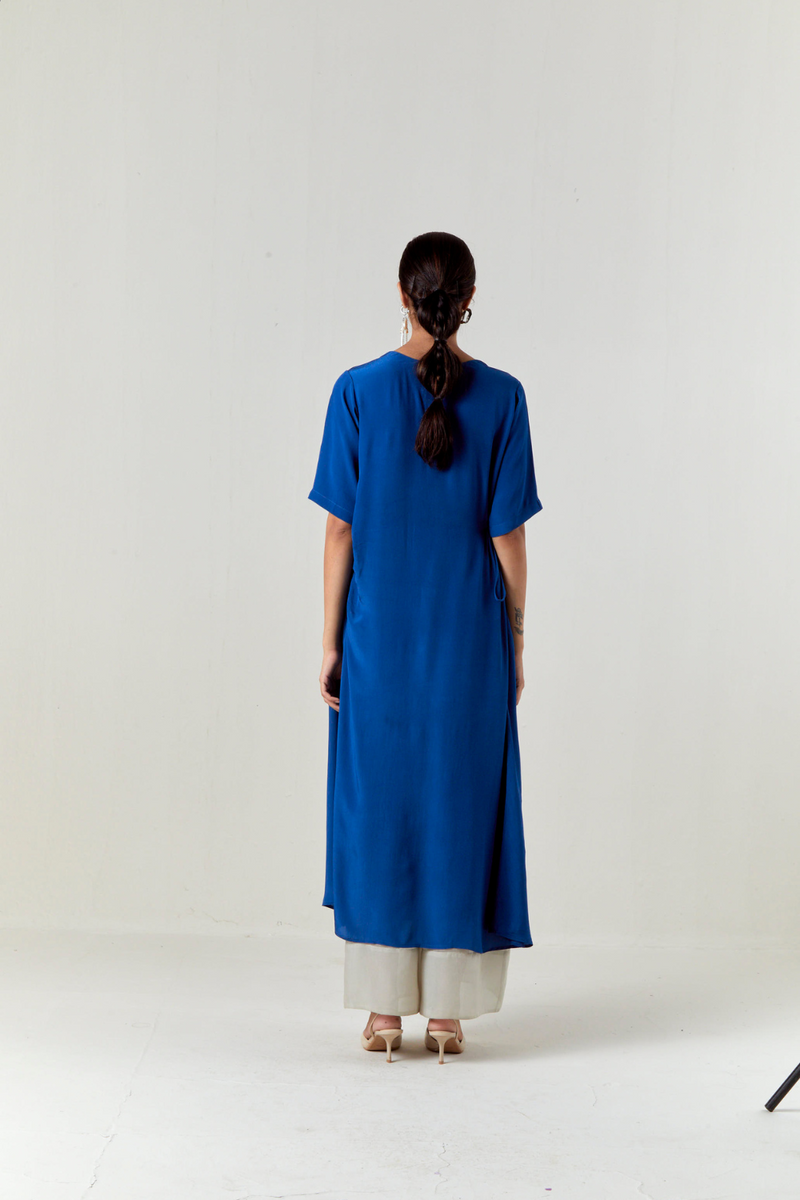 RUCHING TUNIC CO-ORD-ELECTRIC BLUE by THREE in blue color for women Worldwide