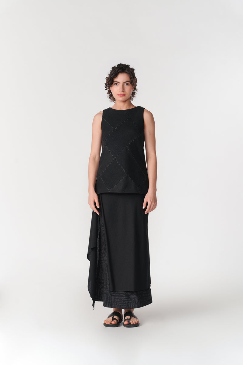 Patchwork Boat Neck Top top/shirt by Turn Black in black for women Worldwide