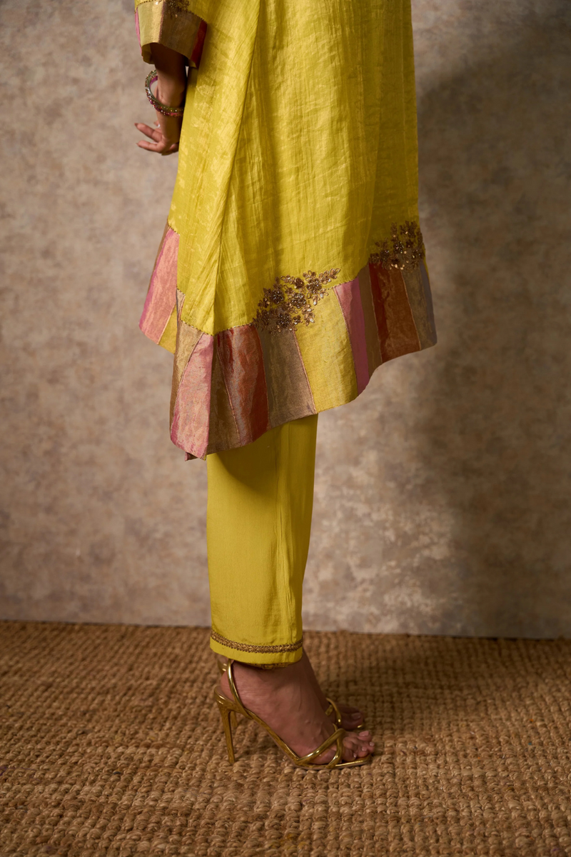 Zing Kurta Set - Yellow tissue by Priti Prashant in yellow color for women Worldwide