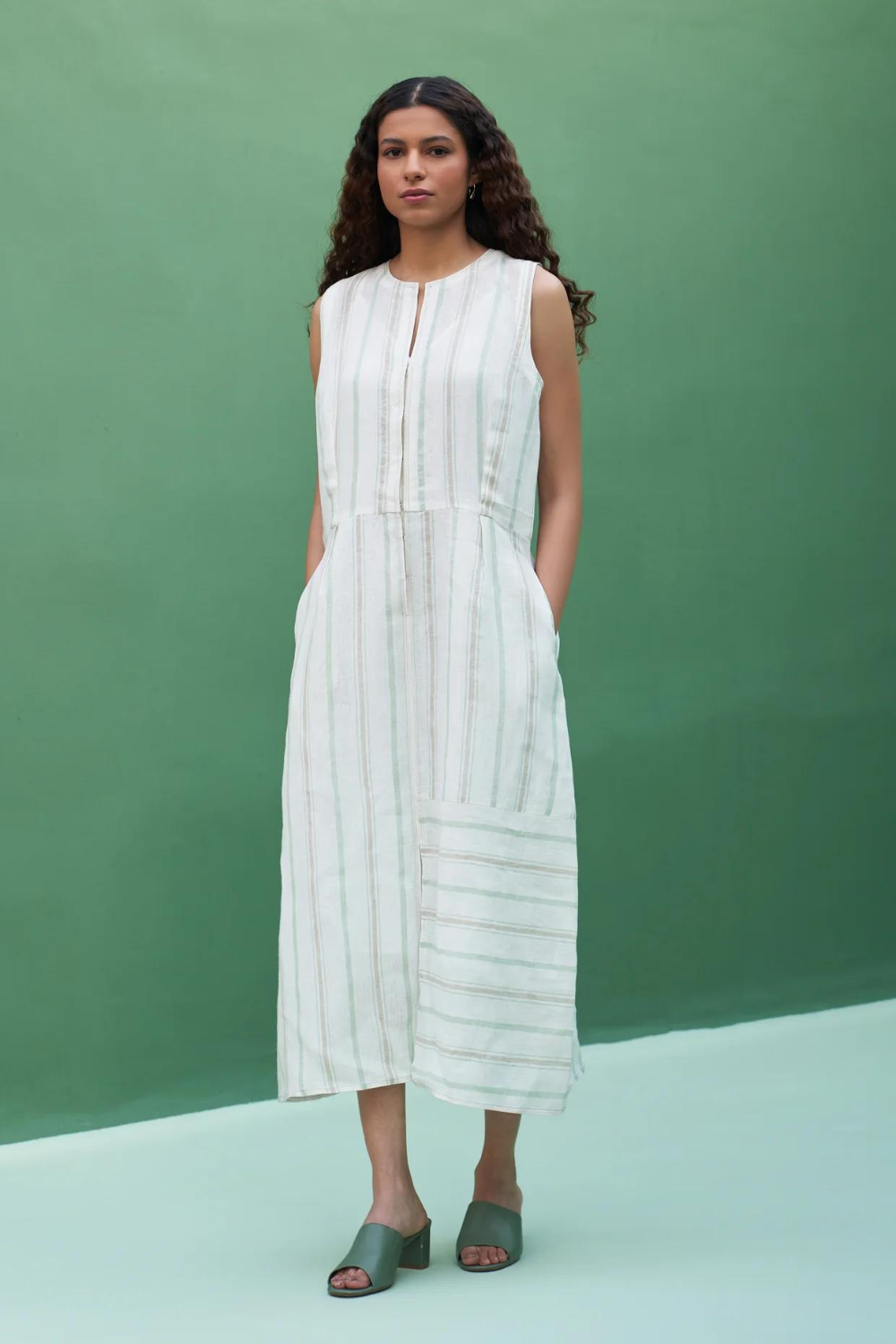 Una Striped Linen Sleeveless Dress
- Mint