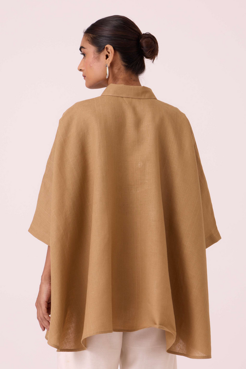 Liberty Tan Linen Cape Top by The Summer House for women Worldwide