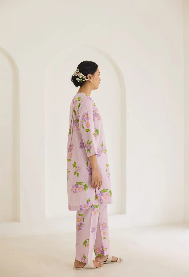 Lilac Jarul Short Kurta Set cotton by Nadiya Paar for women Worldwide