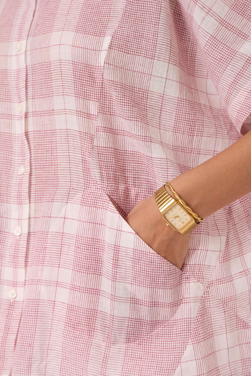 Sibyl Checkered Handwoven Shirt cotton by The Summer House in red color for women Worldwide