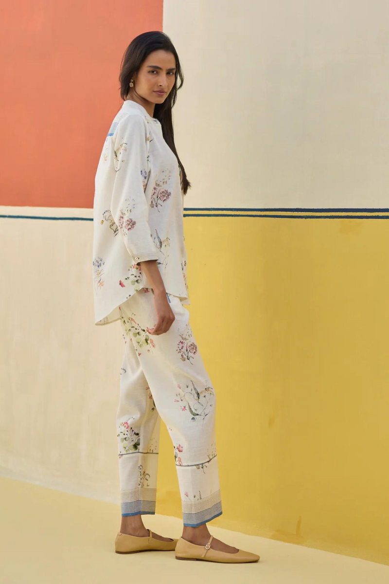 Vani Watercolour Floral Co-ord Set
 -Ivory by Manan in ivory color for women Worldwide