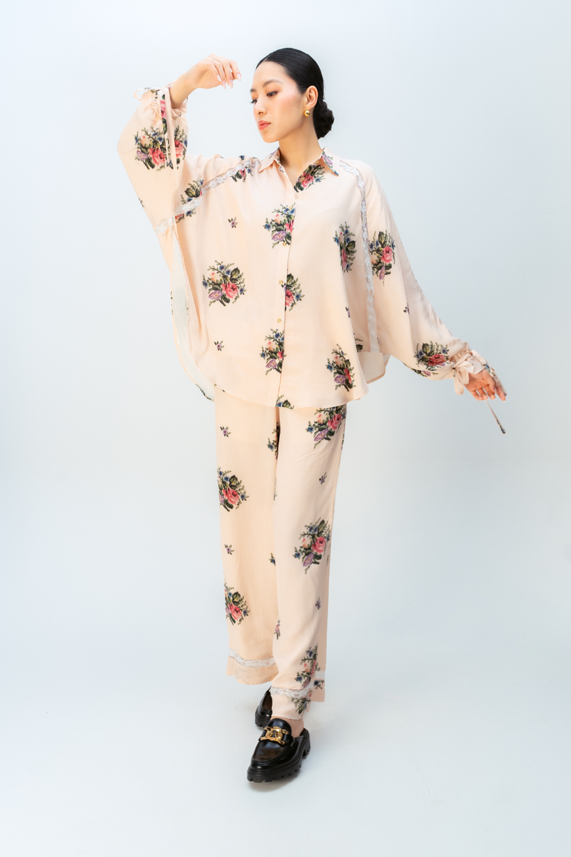 RAW ROMANCE CO-ORD SET crepe co-ord set by Ode to Odd in blush pink for women Worldwide