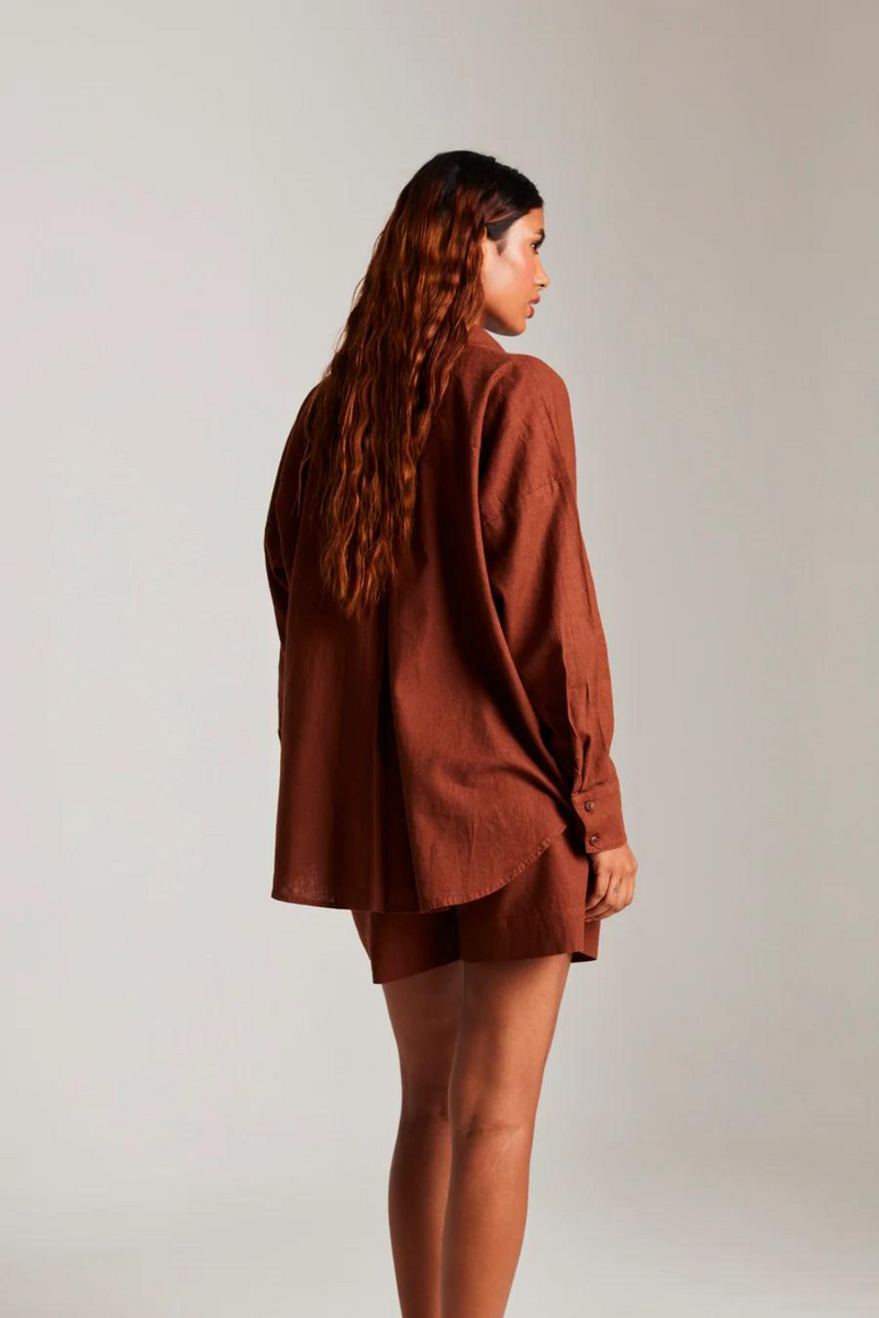 Mocha Co-Linen Classic Shirt set cotton by Saphed in brown color for women Worldwide