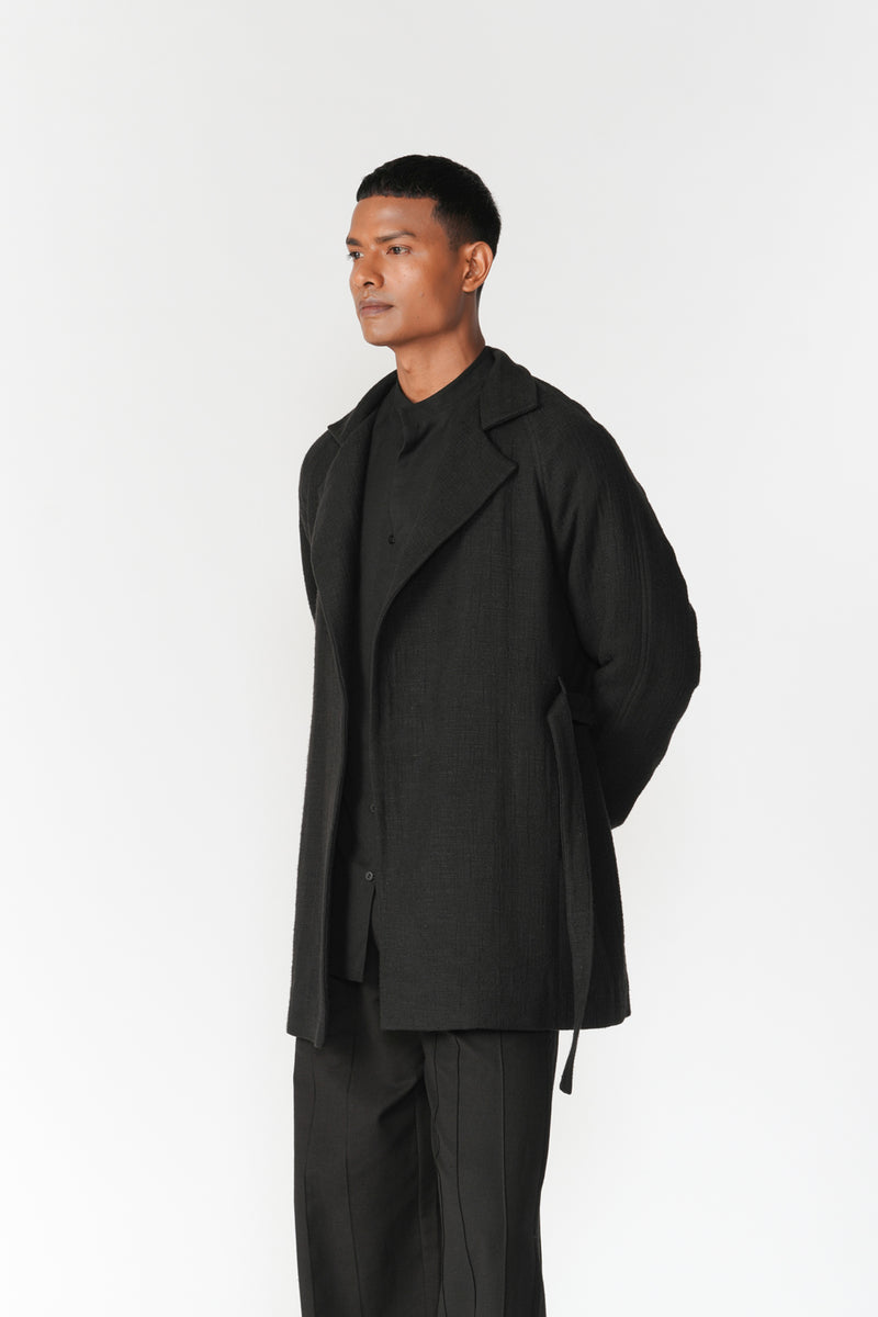 Chenille Notch Lapel Short Overcoat jacket/overlay by Turn Black in black for men Worldwide