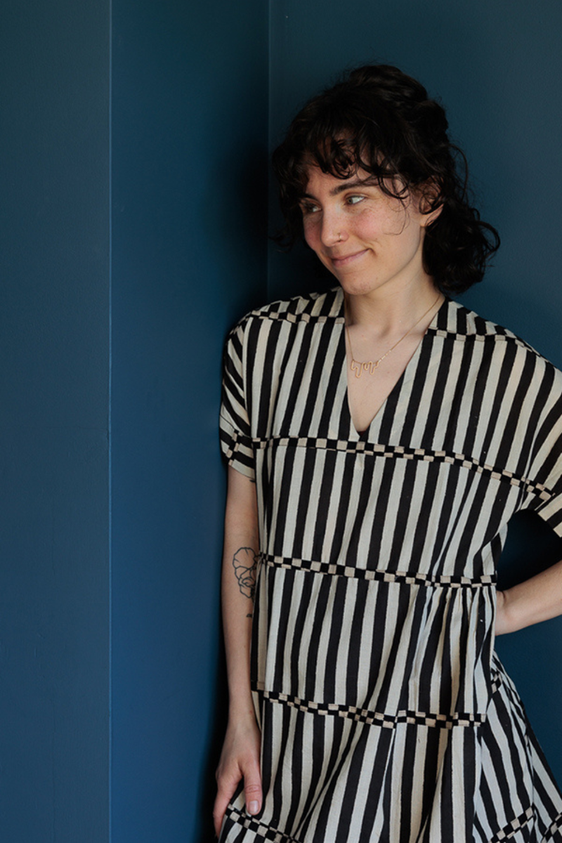 Timeless Stripe Dress-Black handwoven cotton dress by World of Crow in multicolor for women Worldwide
