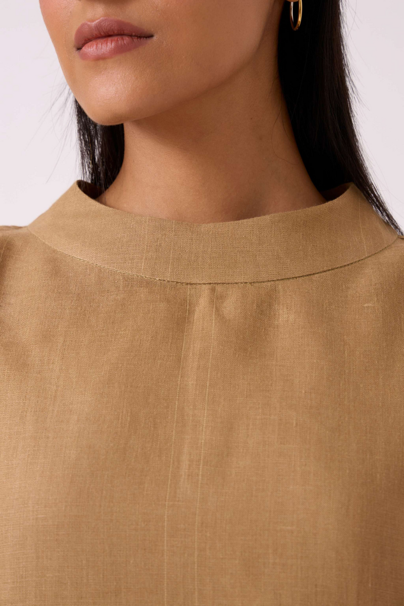 Bertie Tan Linen Top by The Summer House for women Worldwide
