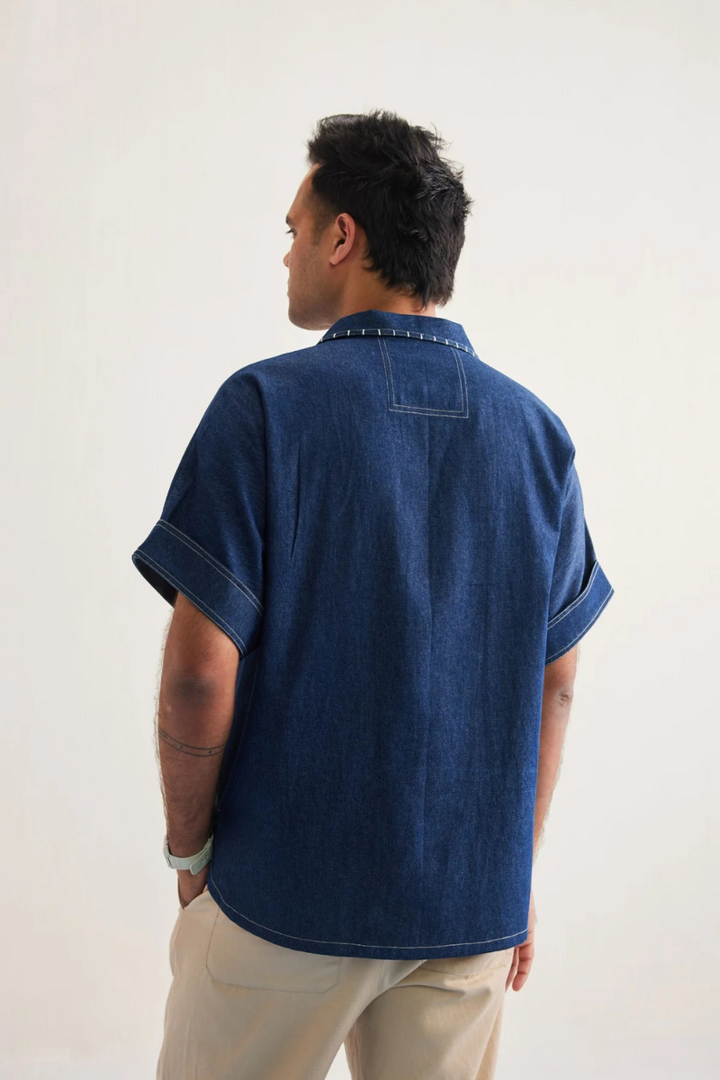 Ocean Morning Sustainable Denim Shirt cotton by SUI in blue color for men Worldwide
