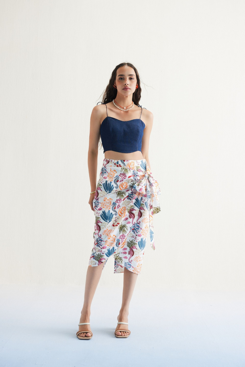 Blooming Reef Organic Cotton Wrap Skirt poplin by SUI in white color for women Worldwide
