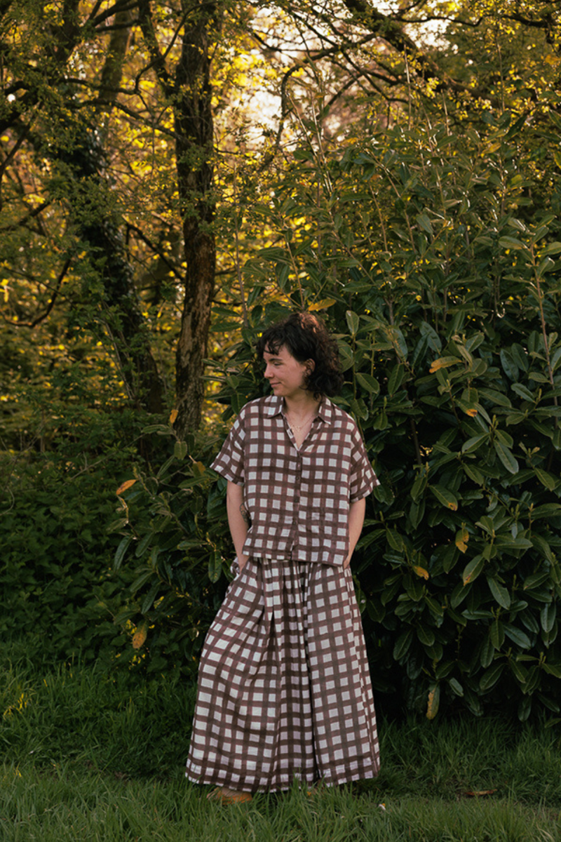 Easy Shirt-Brown Checks handwoven cotton top/shirt by World of Crow in brown for women Worldwide