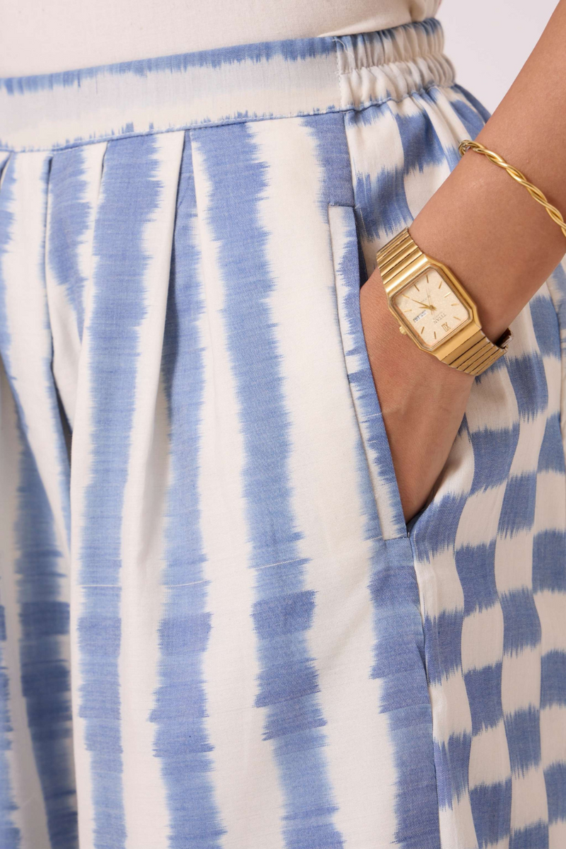 Ivan Blue Striped Ikat Pants cotton by The Summer House in blue color for women Worldwide