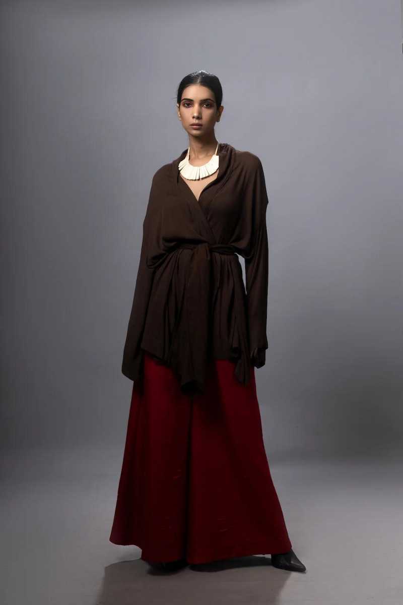 Ginger Top crushed cotton tops and shirts by Stoique in brown for women Worldwide