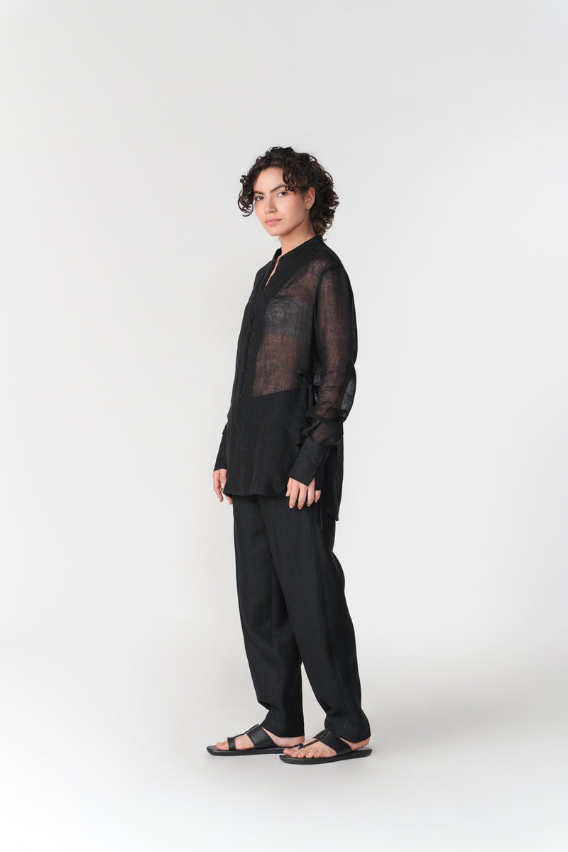 Linen Gauze Tie Top top/shirt by Turn Black in black for women Worldwide
