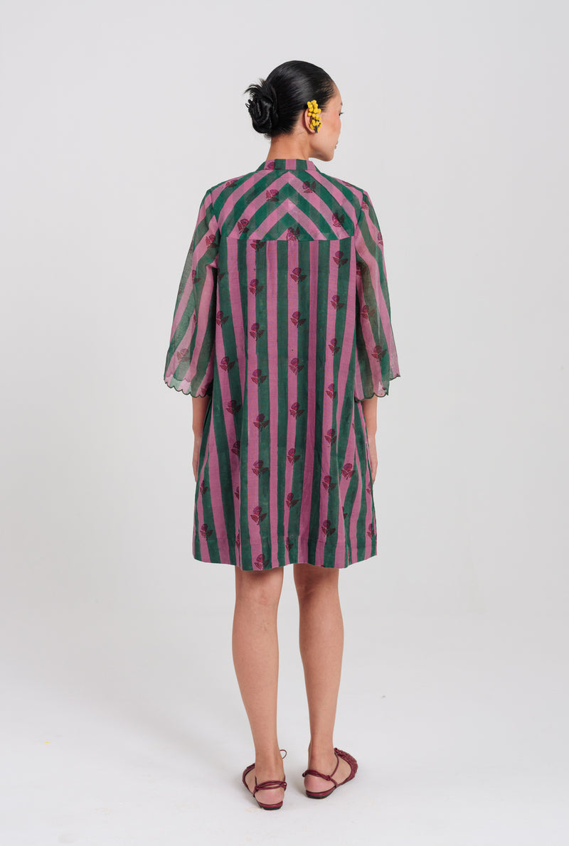 Twirl Shift Dress mul chanderi dress by JodiLife in pink, green for women Worldwide