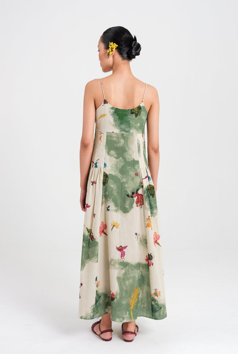 Sway Pleated Dress cotton flex dress by JodiLife in offwhite, green for women Worldwide