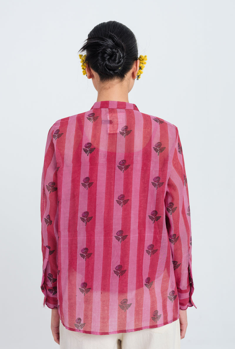 Spring Scallop Shirt mul chanderi top/shirt by JodiLife in red, pink for women Worldwide