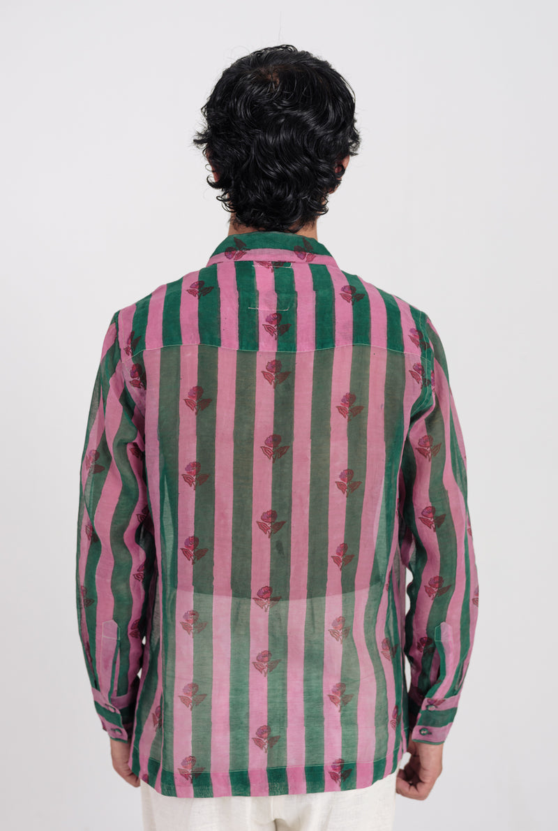 Twirl Shirt mul chanderi shirt by Jodi Men in green, pink for men Worldwide