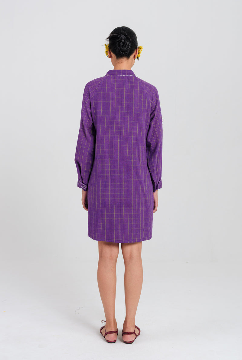 Drift Handloom Tunic Dress handwoven cotton dress by JodiLife in purple for women Worldwide