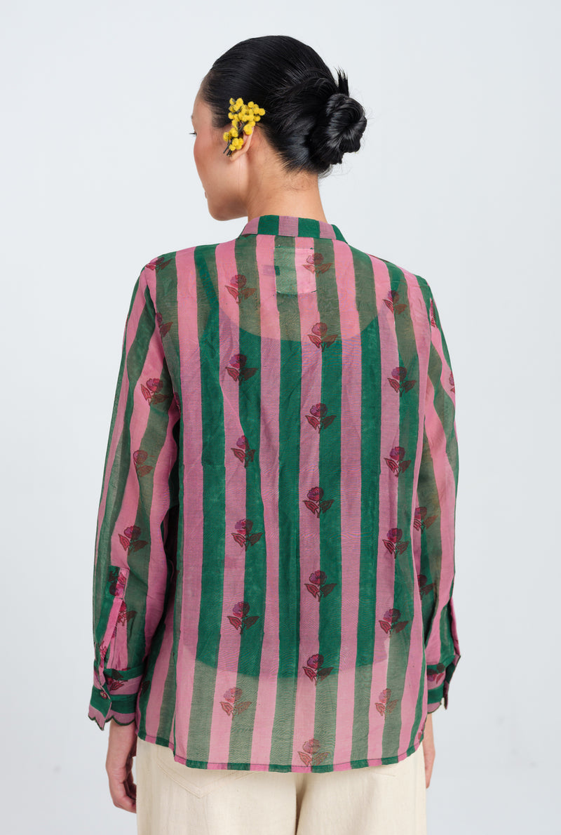 Twirl Scallop Shirt mul chanderi top/shirt by JodiLife in pink, green for women Worldwide