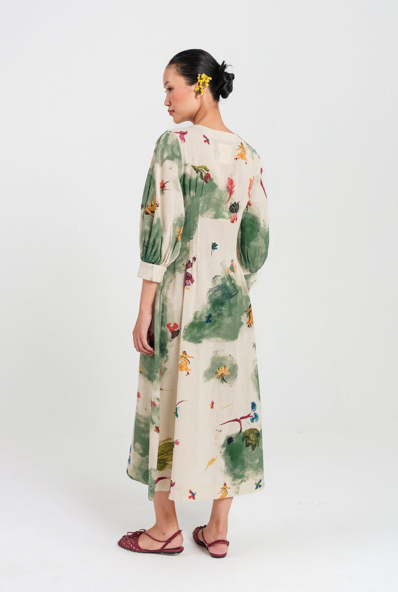 Sway Midi Dress cotton flex dress by JodiLife in offwhite, green for women Worldwide