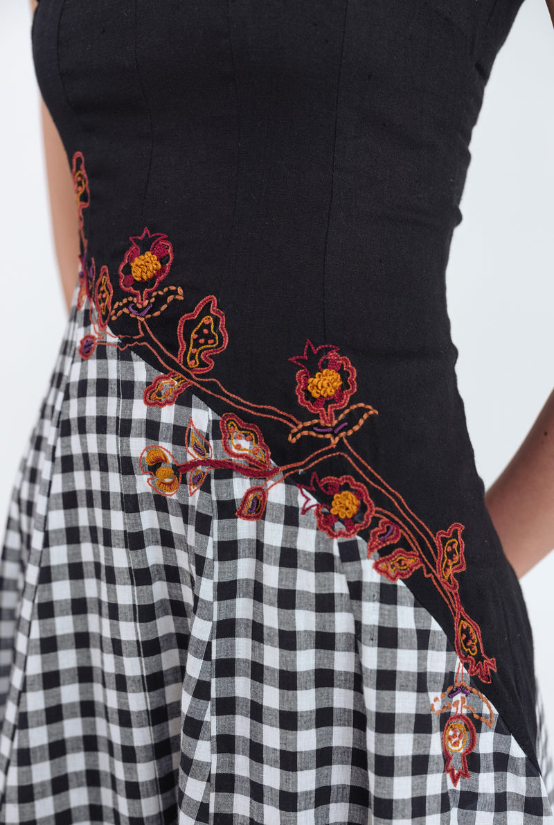 Groove Handloom Panelled Dress handwoven cotton dress by JodiLife in black, white for women Worldwide