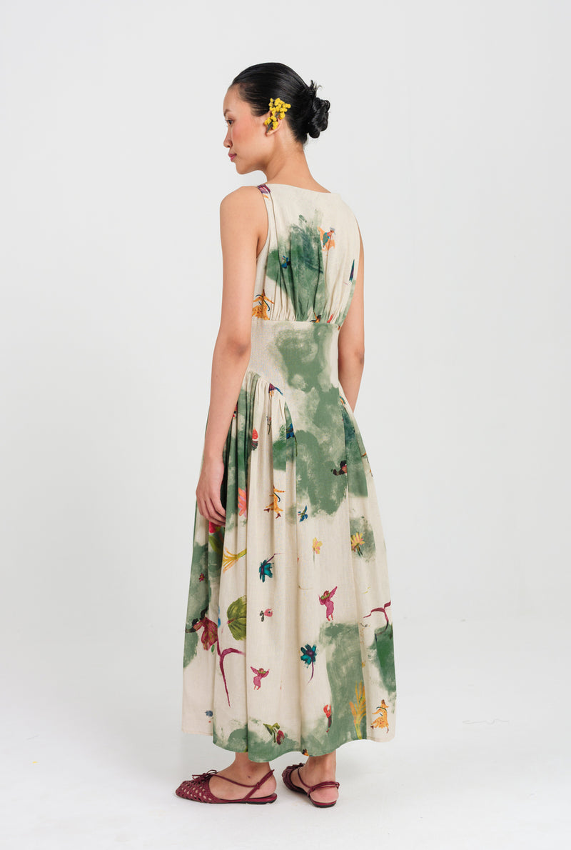 Sway Panel Dress cotton flex dress by JodiLife in offwhite, green for women Worldwide