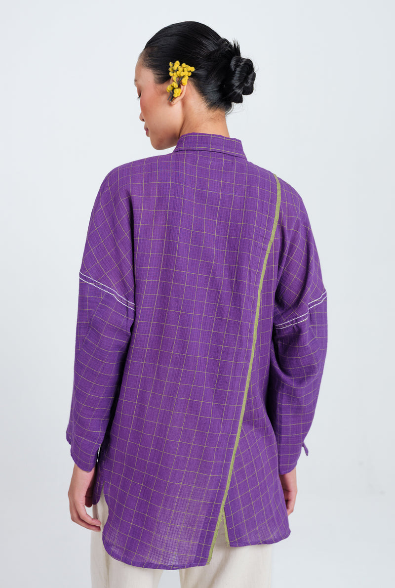 Drift Handloom Shirt handwoven cotton top/shirt by JodiLife in purple for women Worldwide
