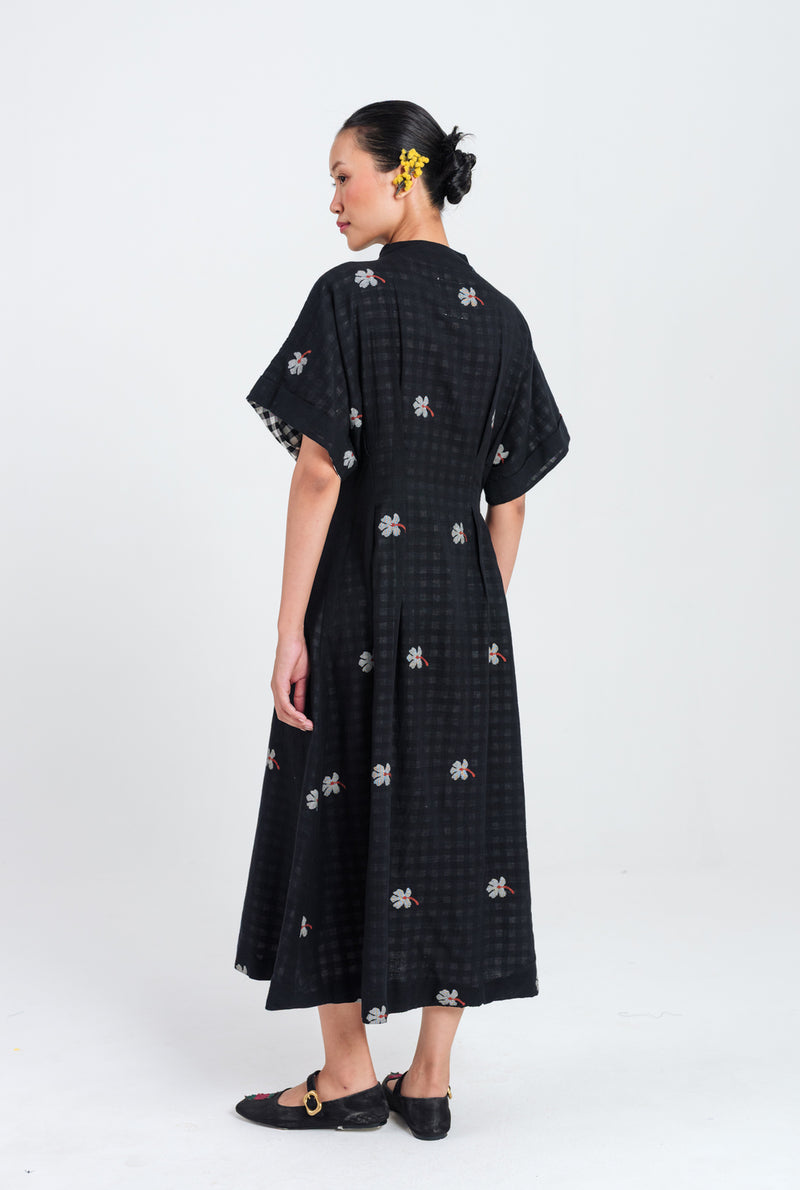 Leap Jamdani Midi Dress jamdani dress by JodiLife in black for women Worldwide