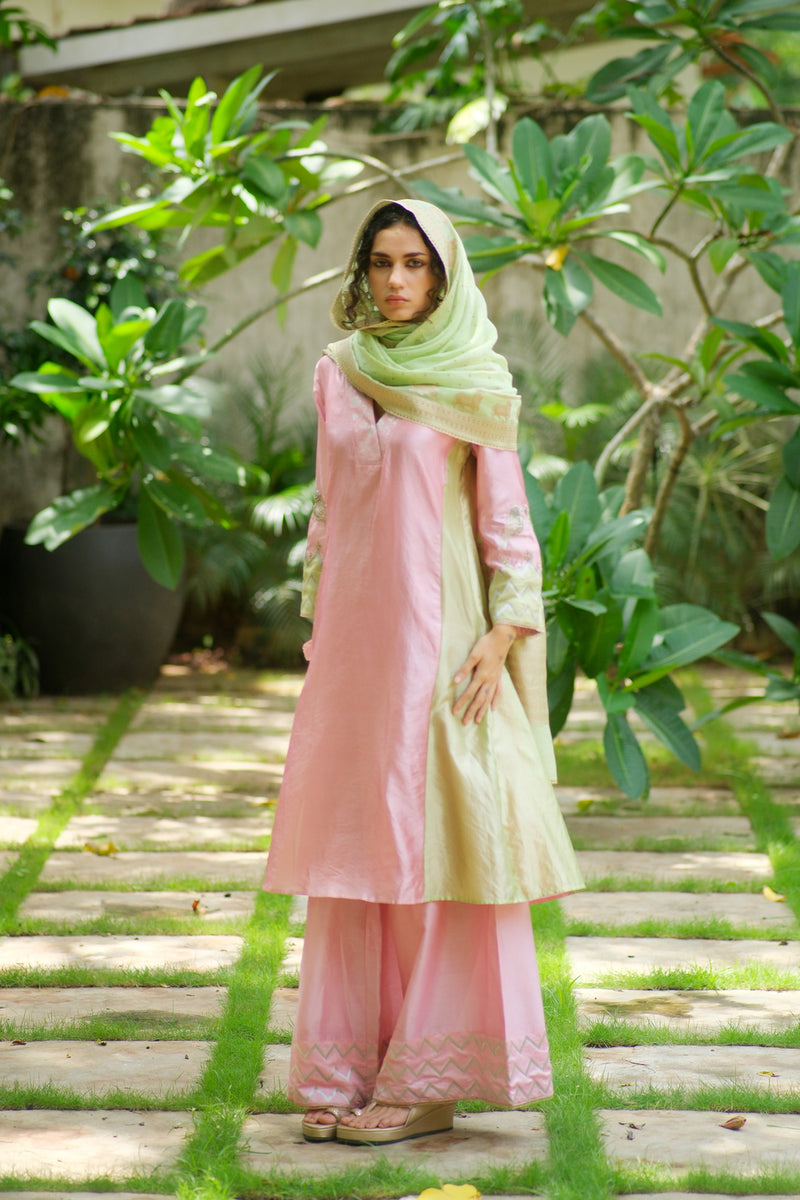 Palash Kurta Set dupion, chanderi silk kurta/kurta set by Myoho in pink for women Worldwide