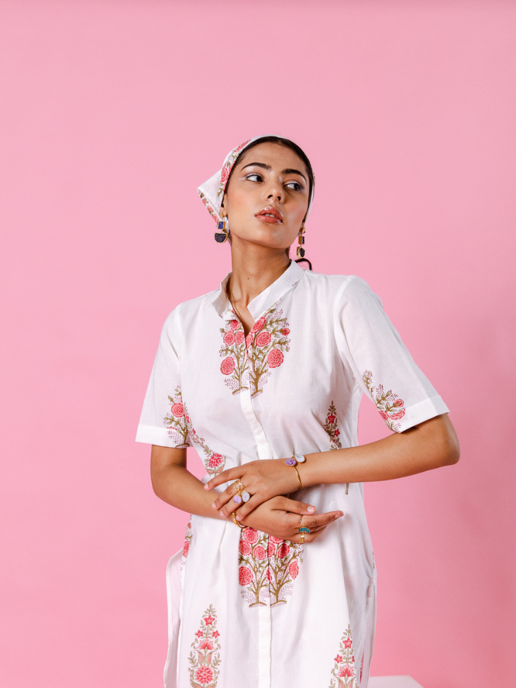Pink Dahlia Co-Ord Set Co-ord Set by Marche in white color for women Worldwide
