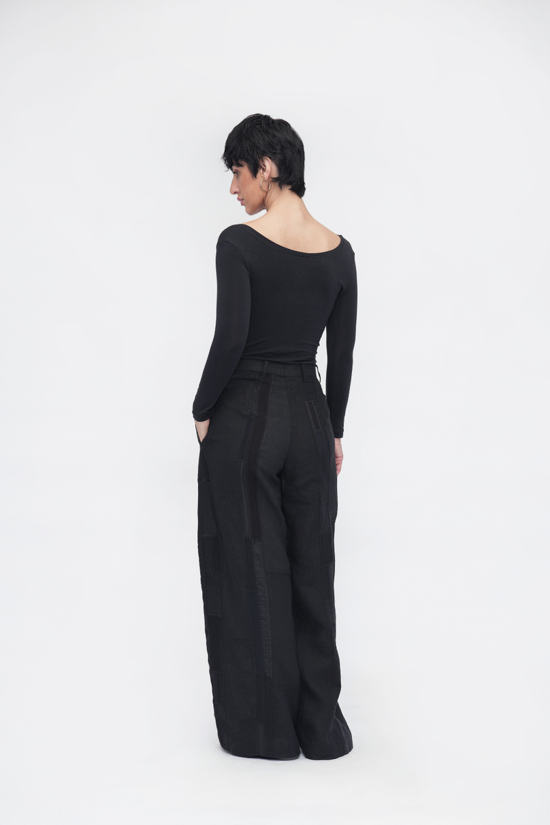 Tenpa Pant patchwork by Turn Black in black color for men Worldwide