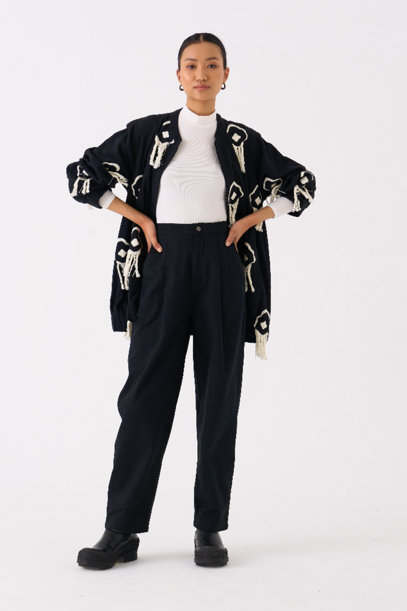 FRINGE BOMBER JACKET-BLACK by THREE in black color for women Worldwide