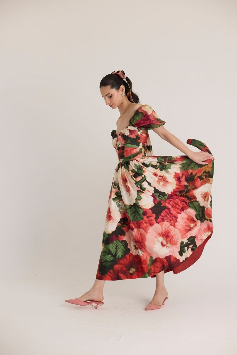 SCARLETT PUFF SLEEVE DRESS satin by Yam in multi color for women Worldwide