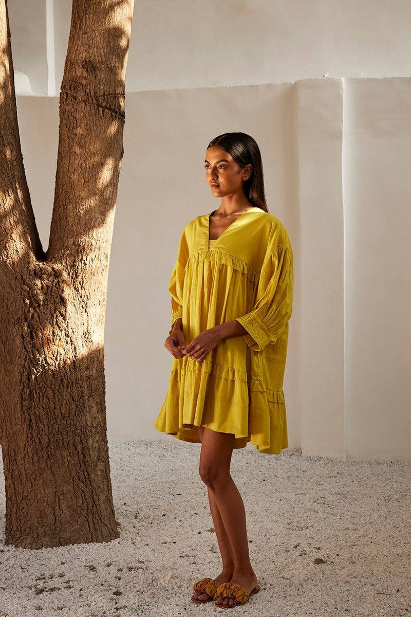 Marigold dress Dress by Khara Kapas in yellow for women Worldwide