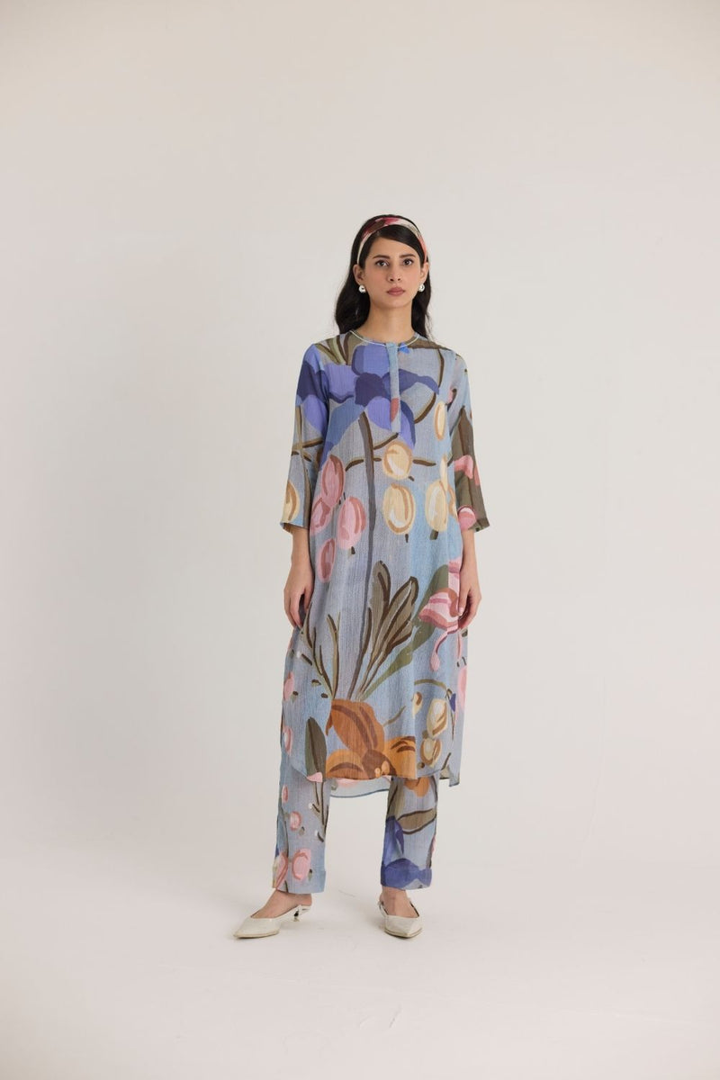 NICO LONG KURTA SET cotton by Yam in blue color for women Worldwide