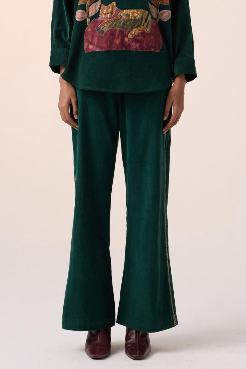 60'S PANT -GREEN EMBROIDERY corduroy by CORD for women Worldwide