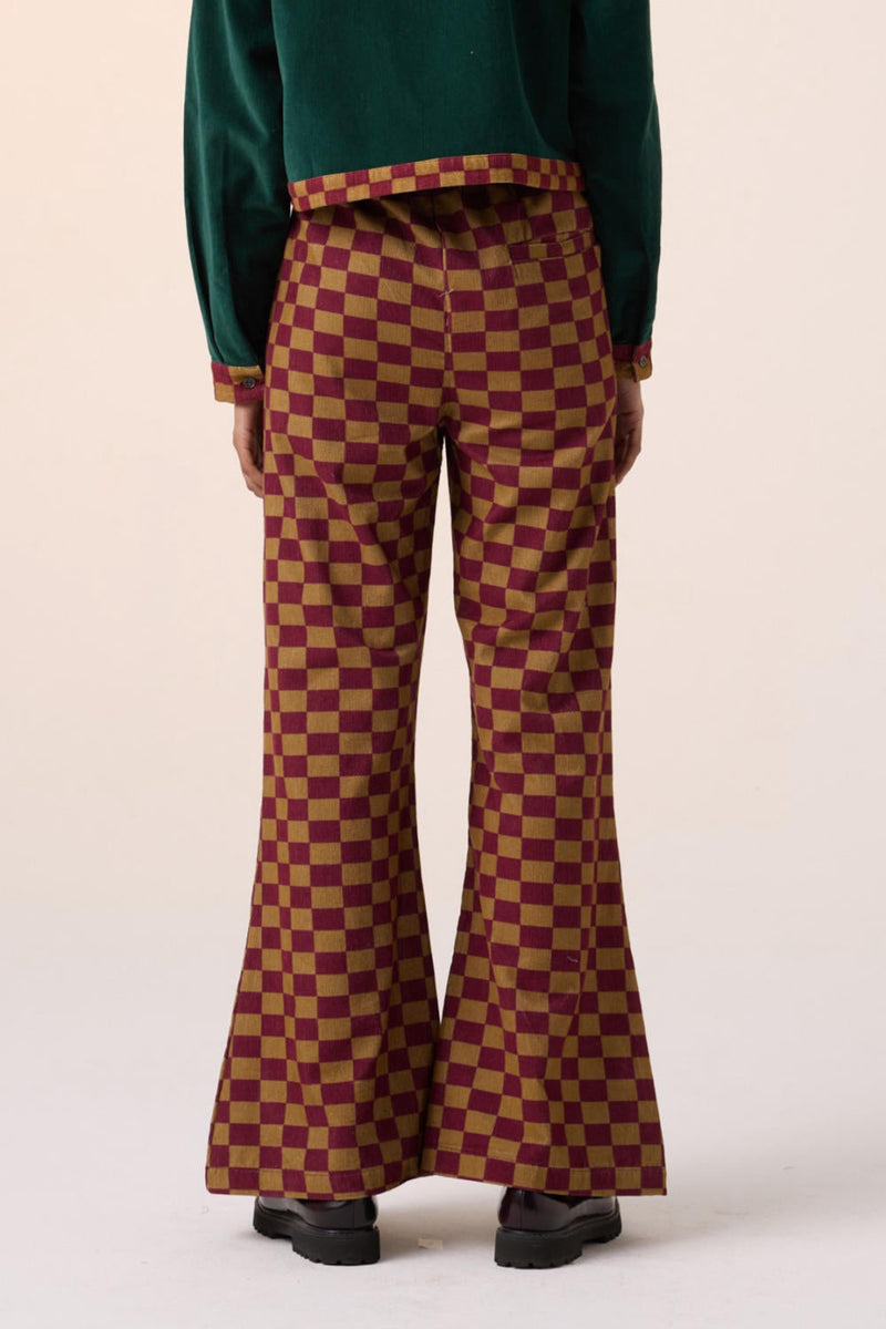 60'S PANT -OLIVE MAROON CHECKS corduroy by CORD for women Worldwide