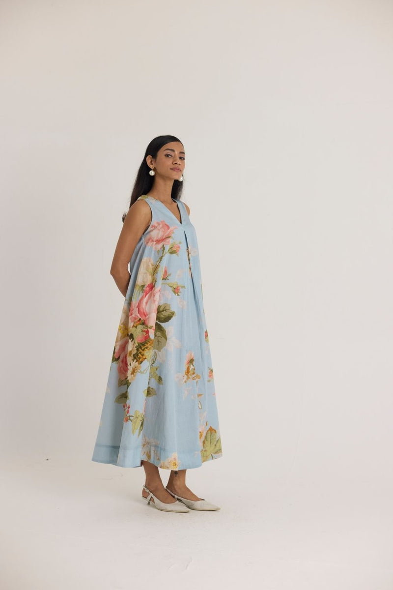 TAFFY V NECK DRESS satin by Yam in blue color for Worldwide