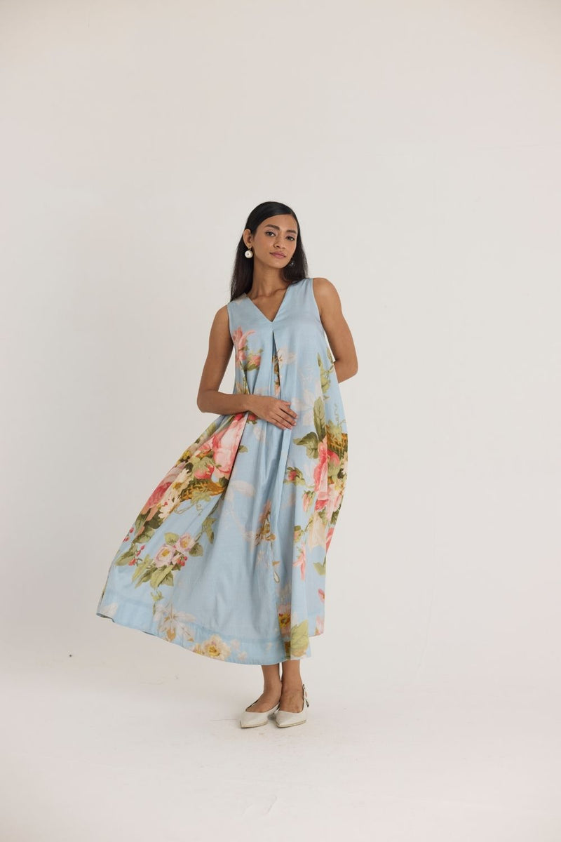 TAFFY V NECK DRESS satin by Yam in blue color for Worldwide