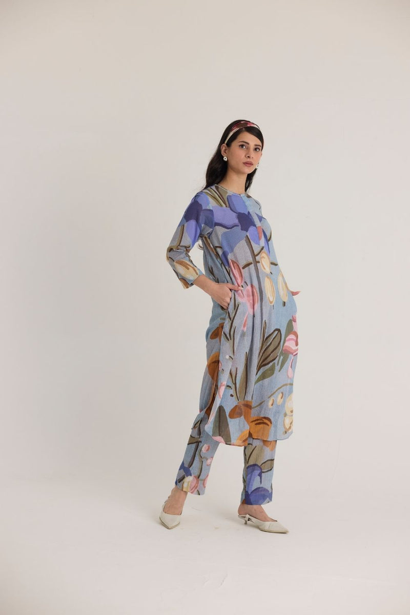 NICO LONG KURTA SET cotton by Yam in blue color for women Worldwide