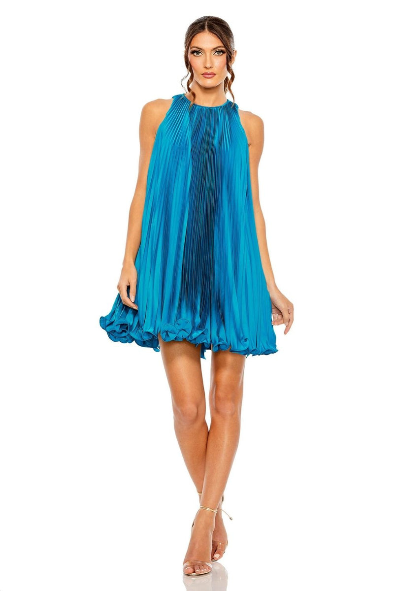 MD-49636 Halter Pleated Dress-Blue by Mac Duggal in blue color for women Worldwide