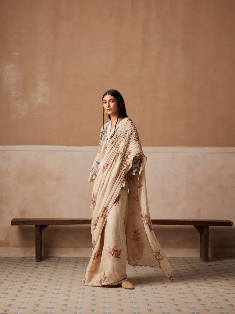 Smocked Saree-Peony cotton by CORD for women Worldwide