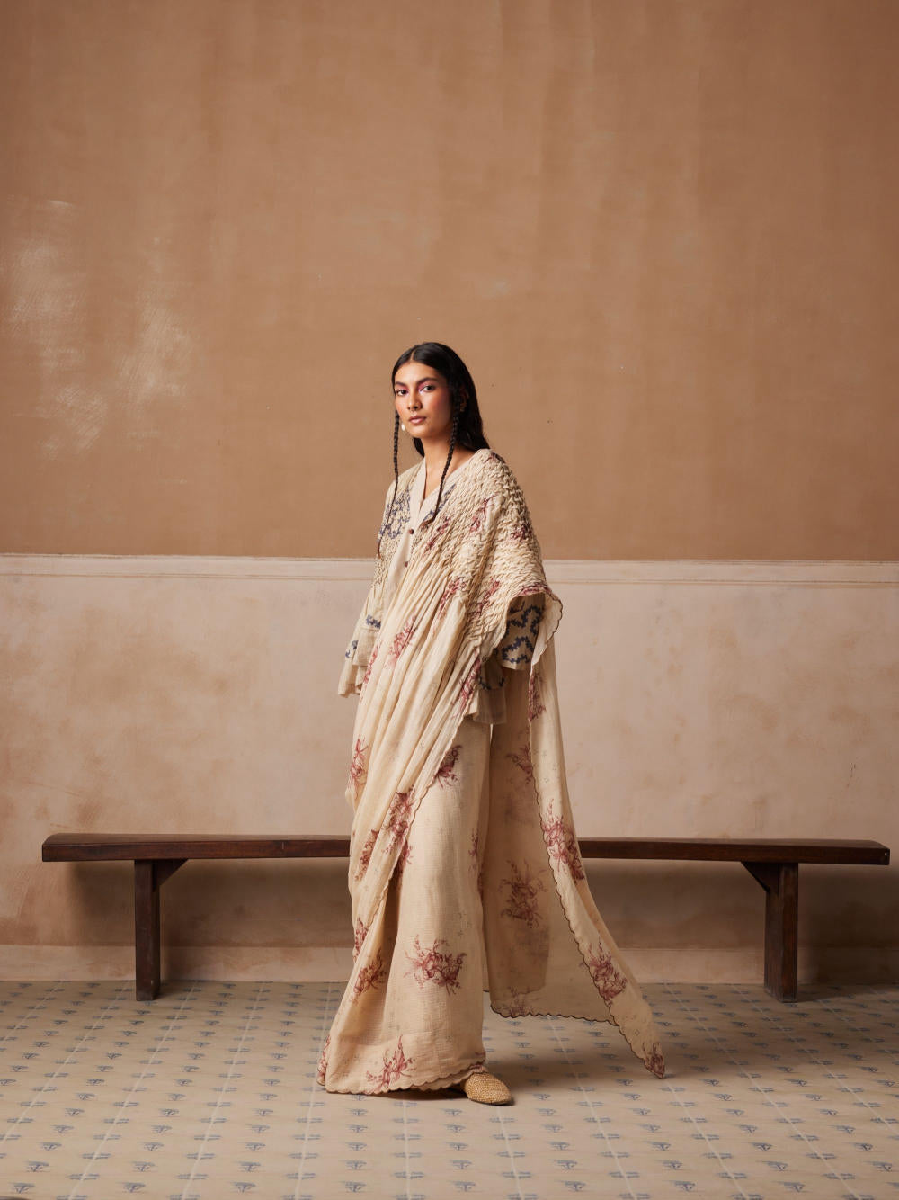 Smocked Saree-Peony