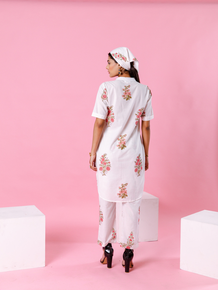 Pink Dahlia Co-Ord Set Co-ord Set by Marche in white color for women Worldwide
