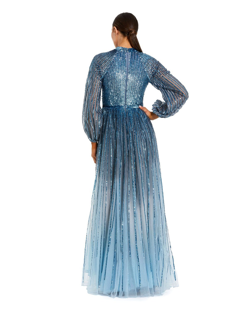 6206 - Blue Ombré Sequin Long Sleeve A-Line Evening Dress by Mac Duggal in blue color for women Worldwide