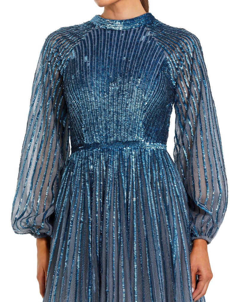 6206 - Blue Ombré Sequin Long Sleeve A-Line Evening Dress by Mac Duggal in blue color for women Worldwide